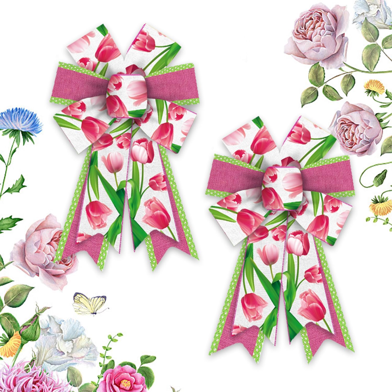 Amazon.com: Hying 2 Pieces Spring Flowers Bows for Wreath, Spring ...
