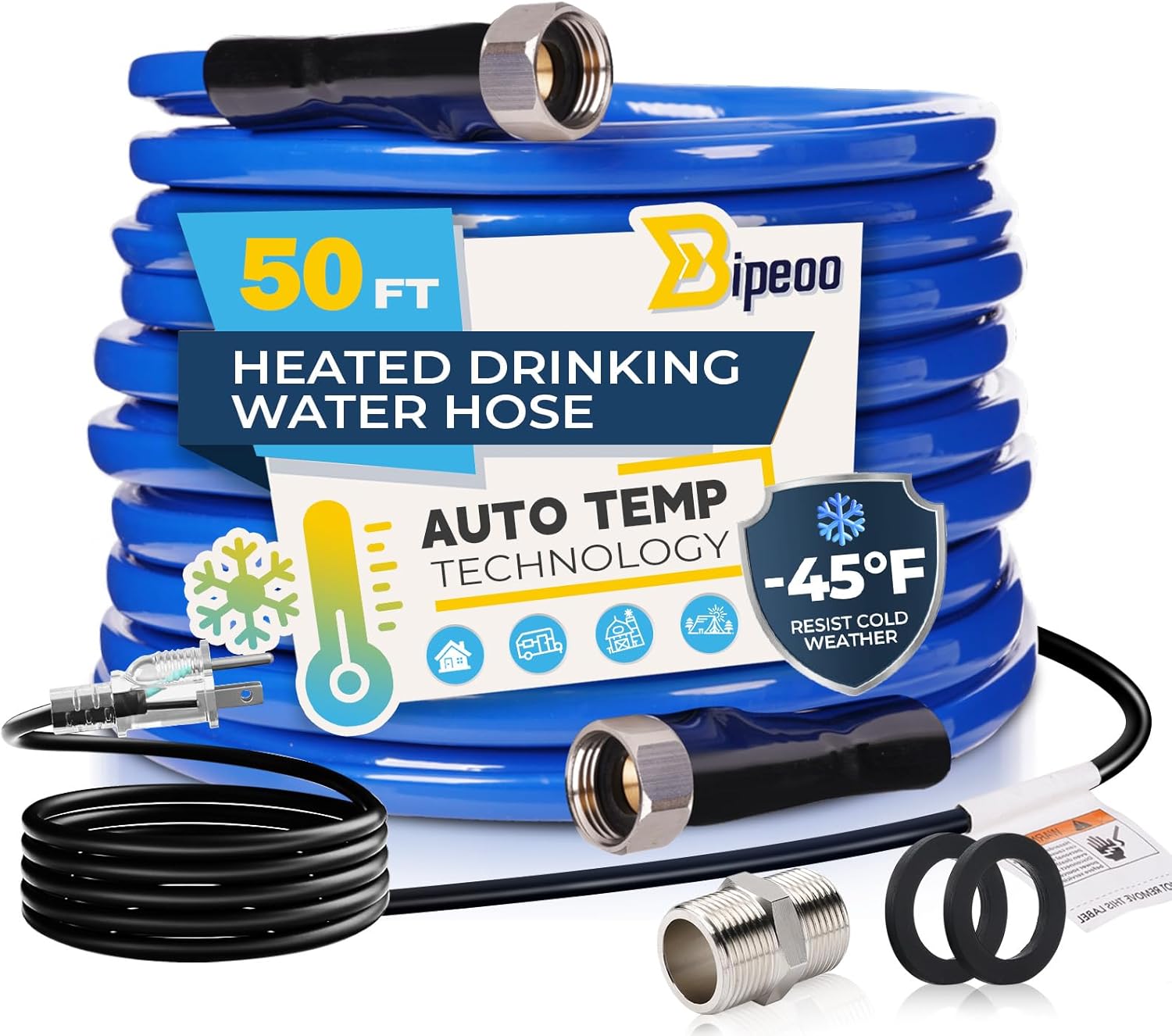 50FT Heated Water Hose for Rv,Heated Drinking Water Hose Antifreeze to -45°F,Great Rv Accessories for Campers,Livestock,Agriculture,Lead and BPA Free