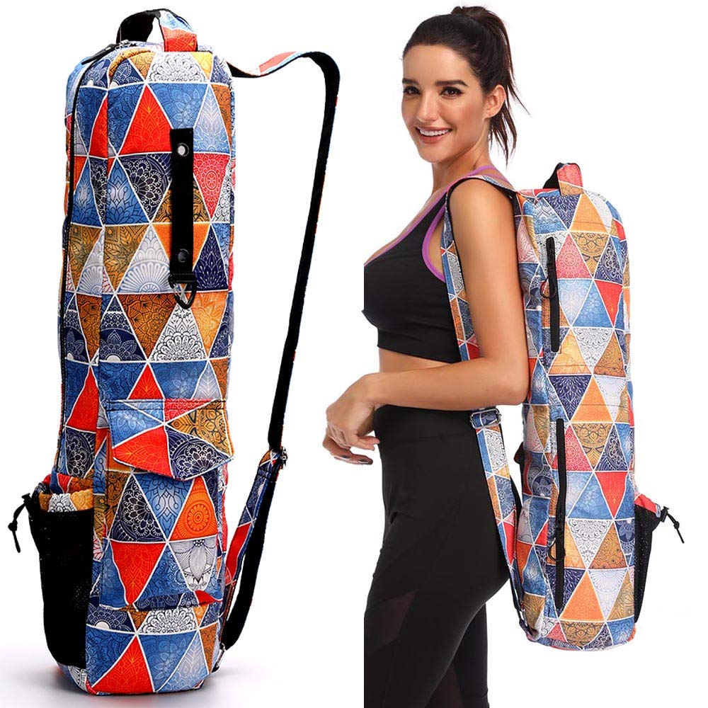 FODOKO Yoga Mat Bag, Full Zip Exercise Yoga Mat Sling Bag with Multi-Functional Storage Pockets, Smooth Zippers, Adjustable Shoulder Strap Yoga Equipment Bag