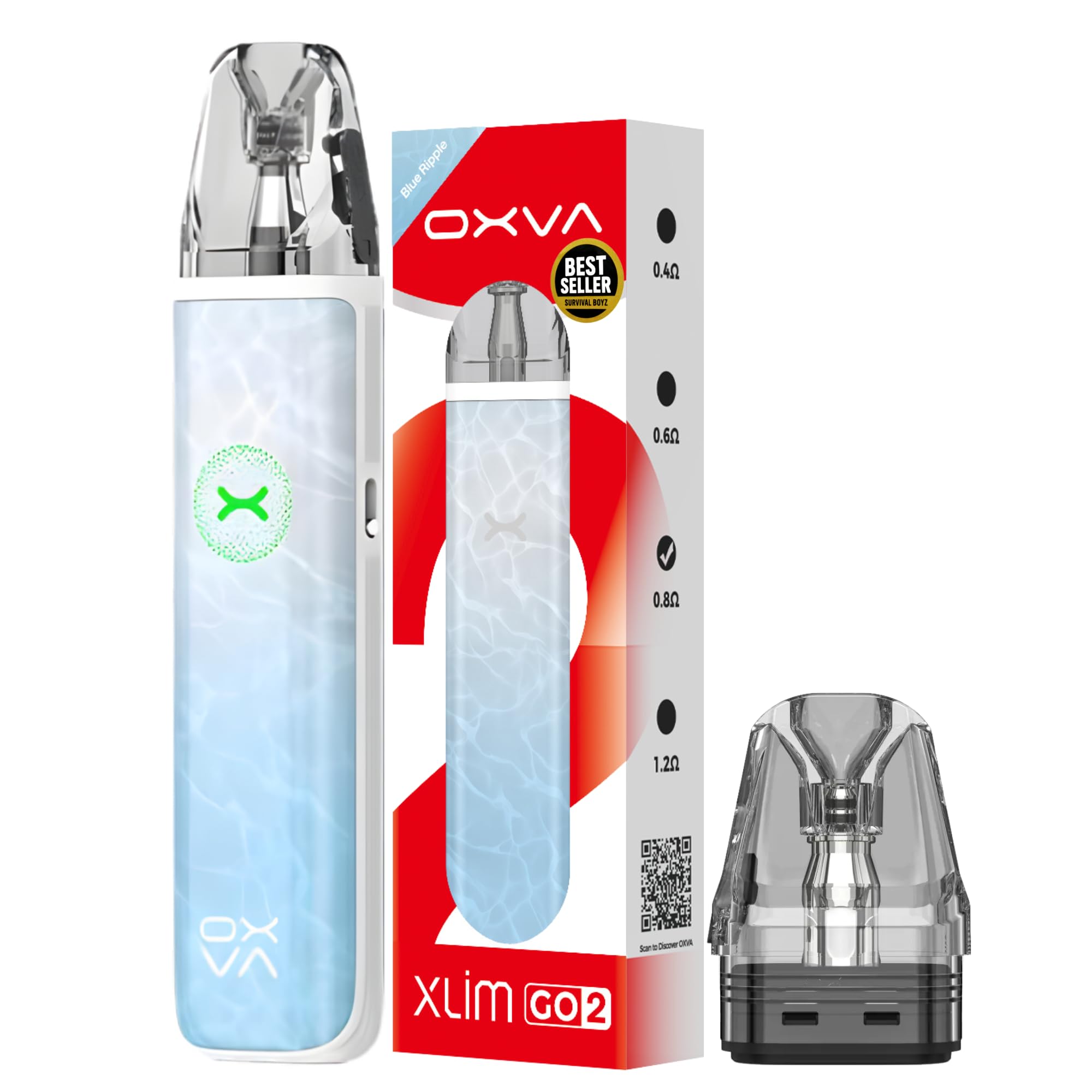 Oxva Xlim Go 2 Vape Pod Kit [Blue Ripple] - 8 Colours, 2A Fast Charge,  1500mAh Battery, 30W Output, 3-Star Light Indicator