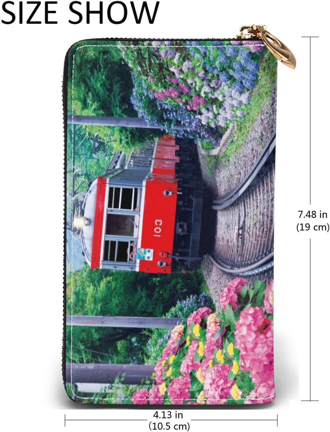 [COOLEAD] 本革 長財布 あじさい 箱根登山鉄道 電車 薄型二つ折り スマホ入れ可 レザー財布 ウォレット 両面カラー メン