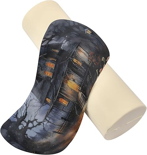 Miniatura 4 de Almohada de calabaza y iglesia Happy Halloween, almohada para el cuello, almohada redonda para sofá, almohada de apoyo lumbar, almohada cilíndrica