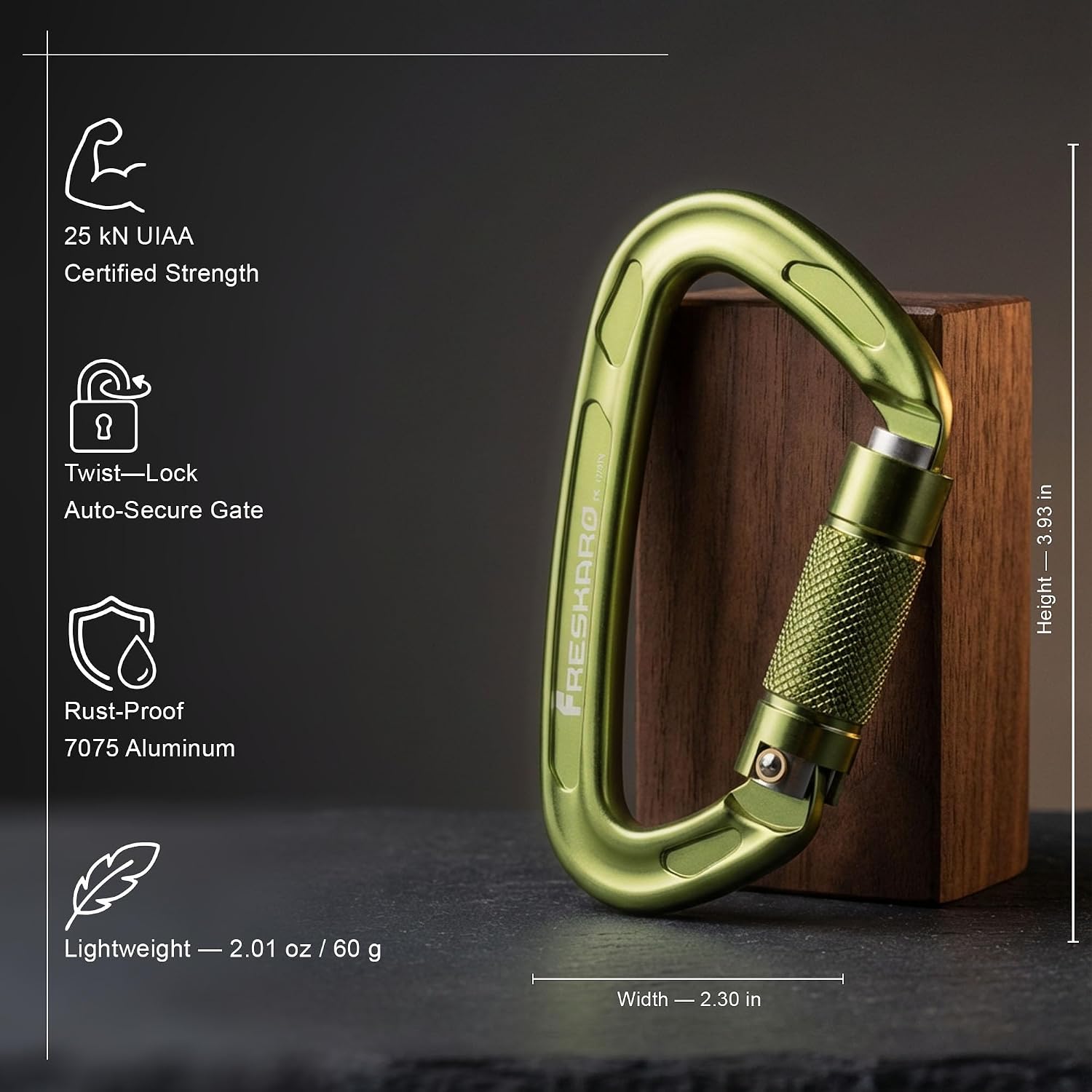 FresKaro 4inches 25kN-5621lbs Climbing Carabiners, UIAA CE Certified, Twist Auto Locking, Made of 7075 Aluminium, Lightweight, Rust Proof, for Mountaineering, Rappelling etc., Multi-Colors