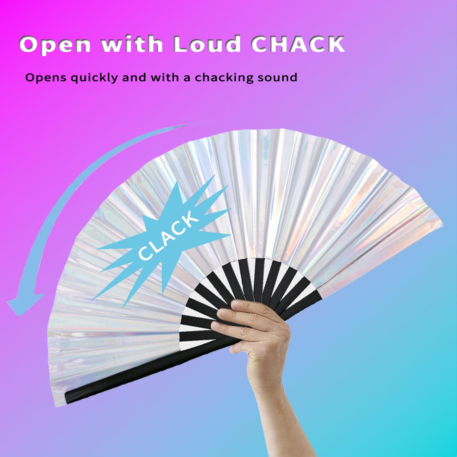 JWShang 20Pcs Boots on the Ground Fan Large Holographic Colors Foldable Hand Fan Line Dance Popping Fan, Handheld Clack Fans for Dance, Home Decor Disco Party, Rainbow Outfits(Dark Blue)