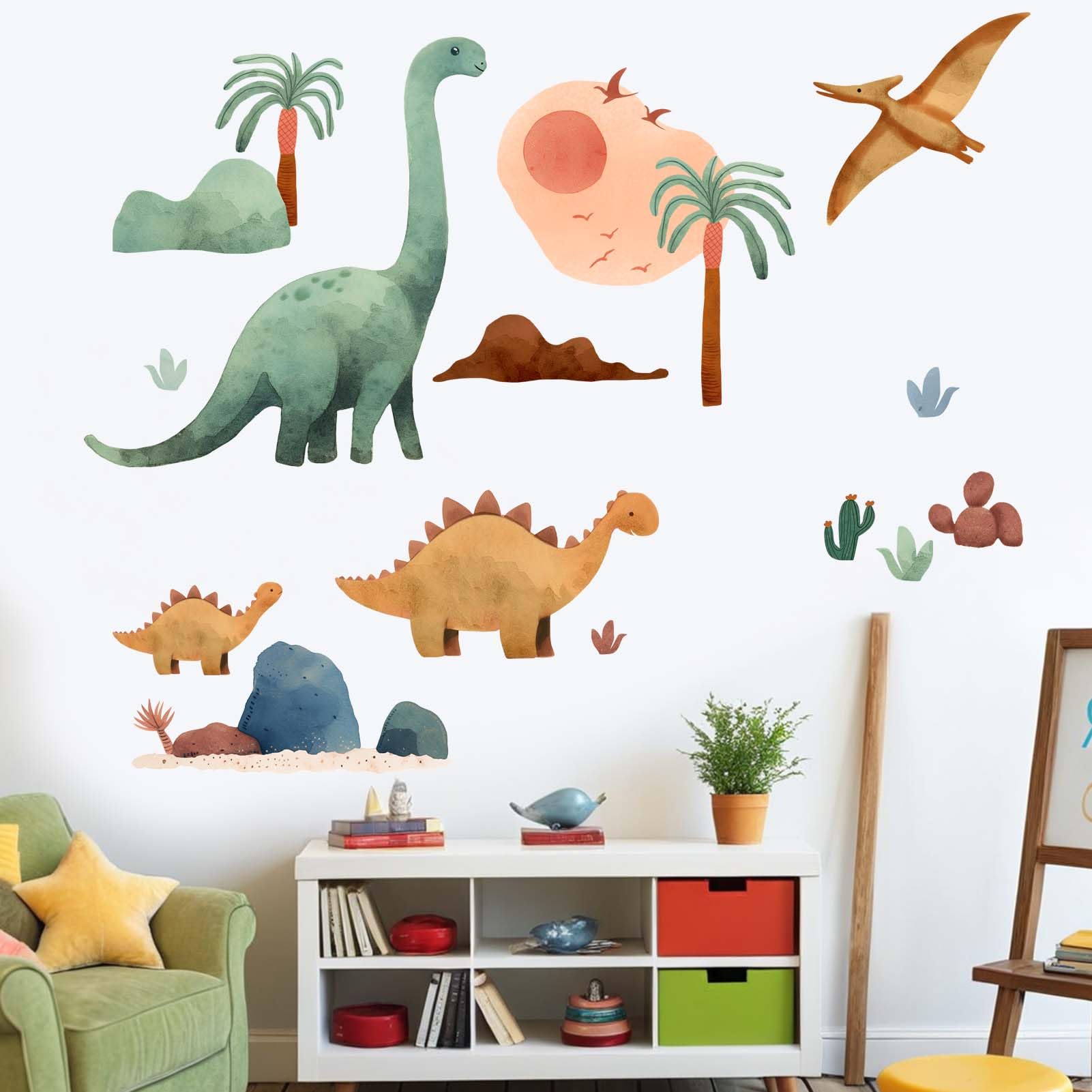Kids Dinosaur Wall Stickers for Boys: Peel and Stick Tropic Tree Watercolor Dino Wall Decals - Image 4
