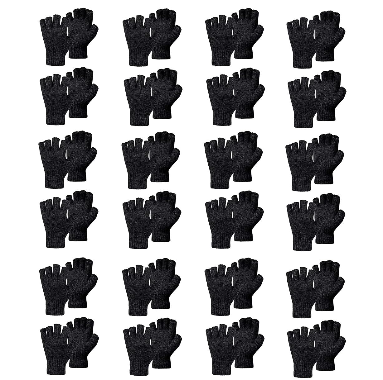 BANDIDOS 24 Pairs Bulk Black Boys Mens Girls Women Warm Half Finger Black Fingerless Gloves
