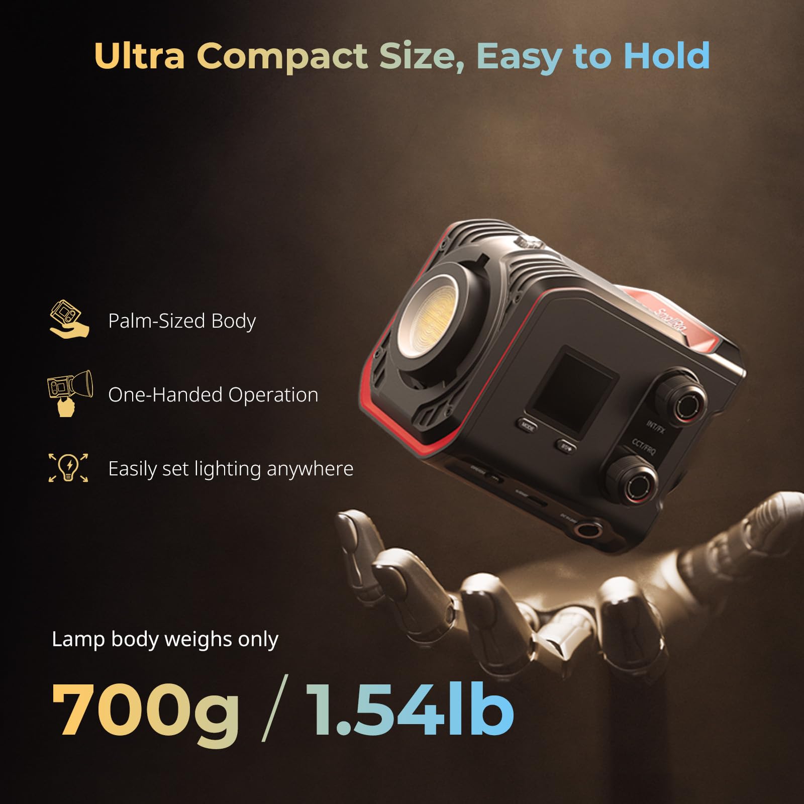 SMALLRIG Juego de luces LED RC 100B COB con mango de batería de 73 Wh, 45 min de autonomía, placa de batería incorporada, 97+ CRI, 2700K-6500K, control de aplicaciones, ultraportátil para fotografía