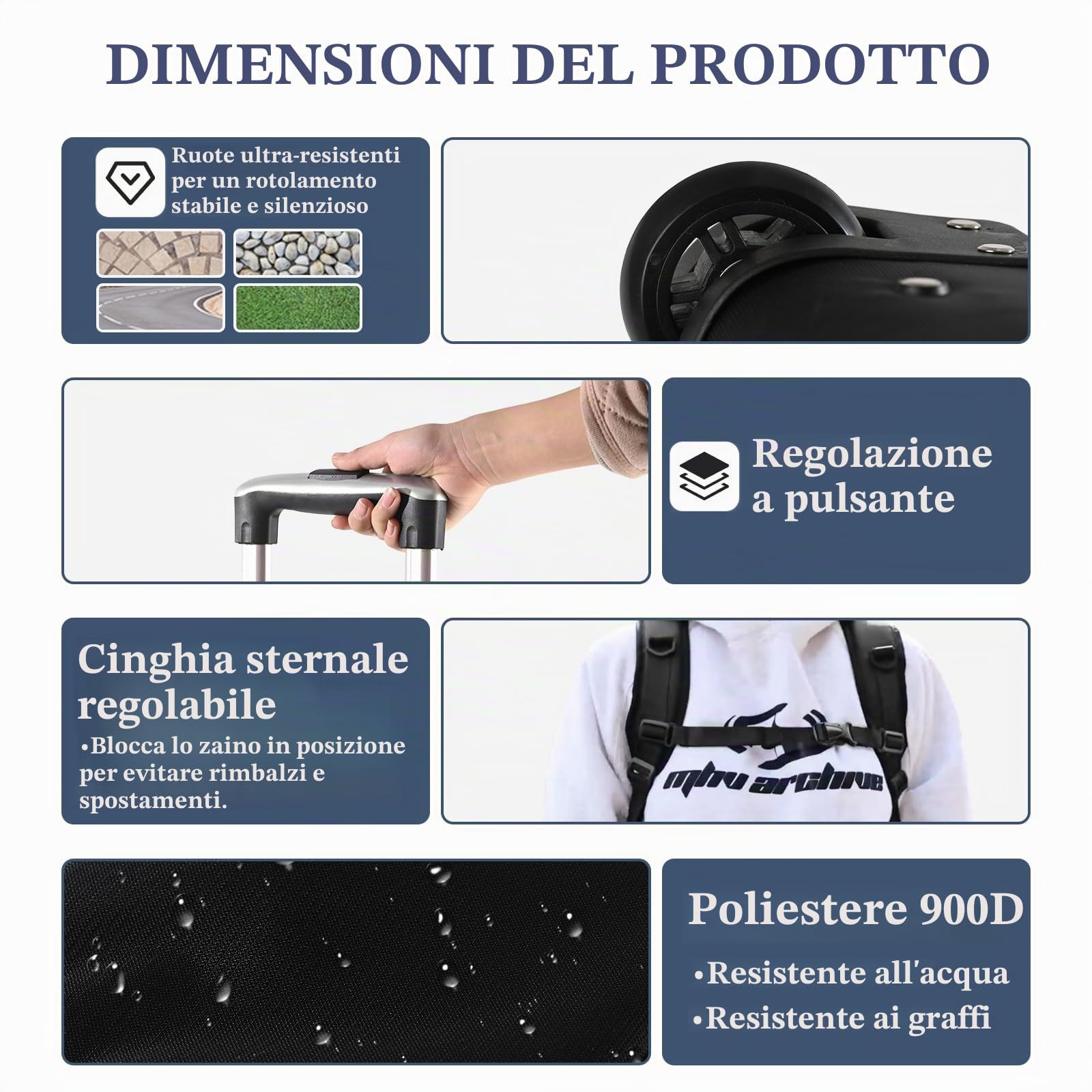 Zaino con ruote, trolley da 17,3 pollici, borsa da viaggio con ruote, grande zaino per uomo lavoro, college, Nero