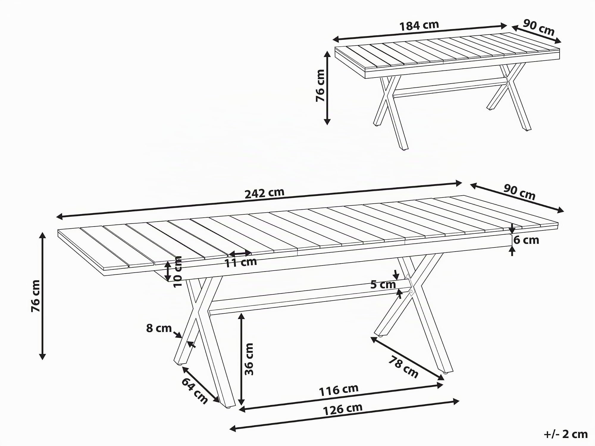 Beliani Gartentisch ausziehbar Aluminium/Kunstholz weiß 8-Sitzer 184/242 x 90 cm Fanes