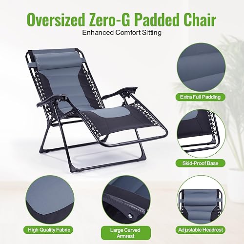 Miniatura 6 de Backyard Expressions Deluxe XL - Silla reclinable acolchada  Tumbona ergonómica antigravedad con diseño plegable, bandeja lateral y reposacabezas