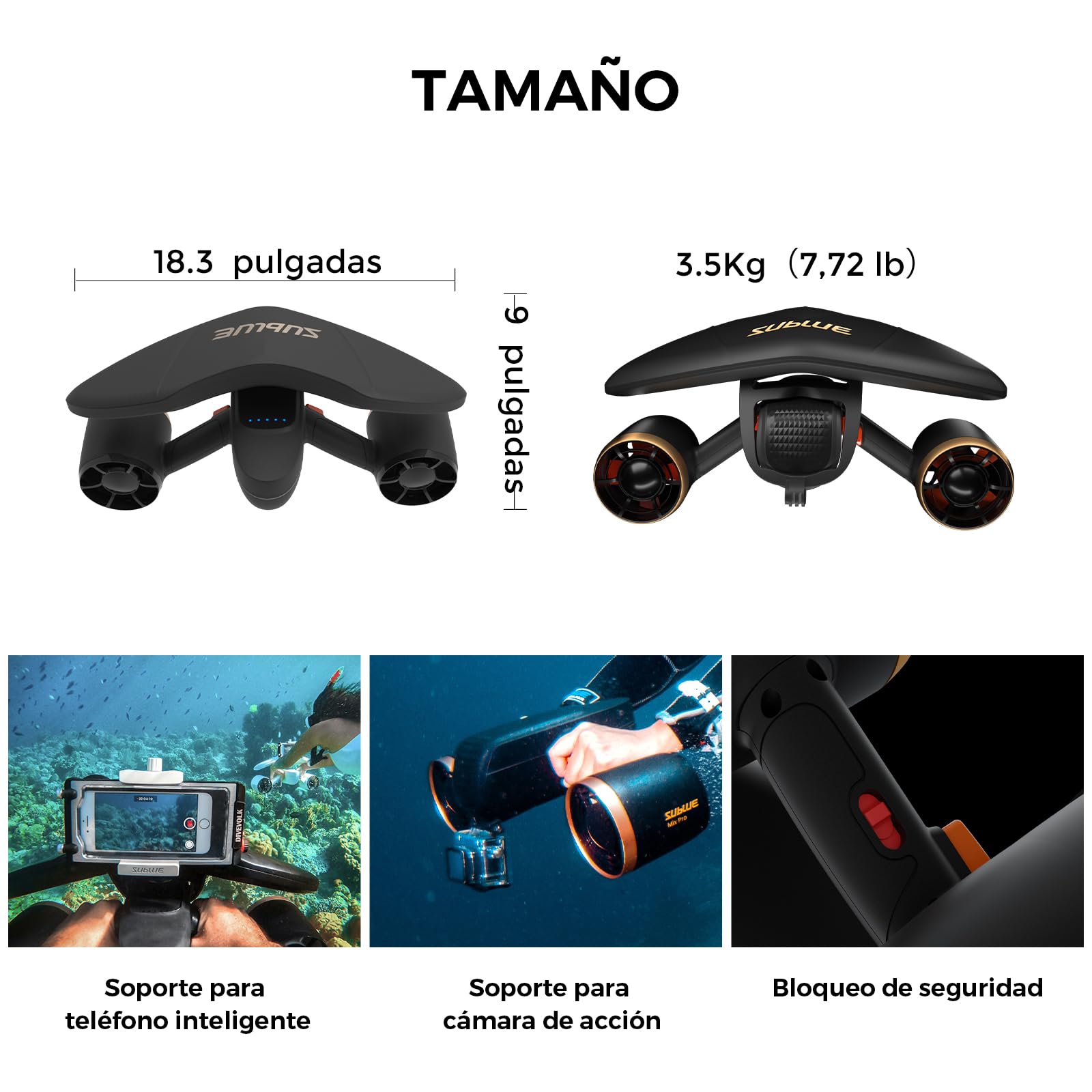 Sublue Mix Pro - Patinete Submarino de Doble Motor, 2 Modos de Velocidad, 40 m de Profundidad con Soporte para cámara y Alarma de batería Baja para Piscina