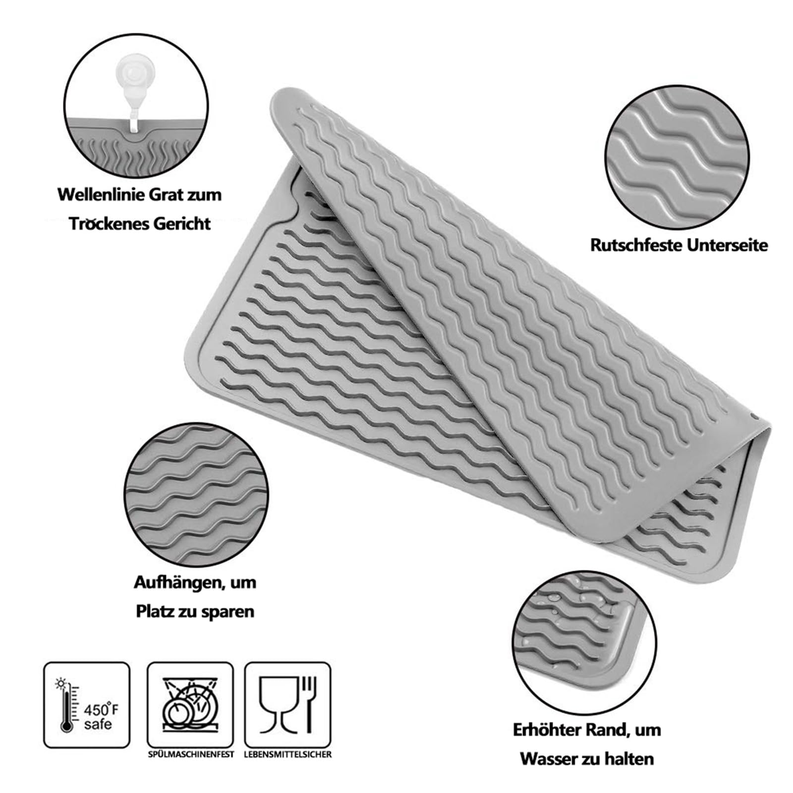 Tappetino Scolapiatti In Silicone - 50x40 Cm, Antiscivolo, Senza BPA, Lavabile In Lavastoviglie - Foto 10