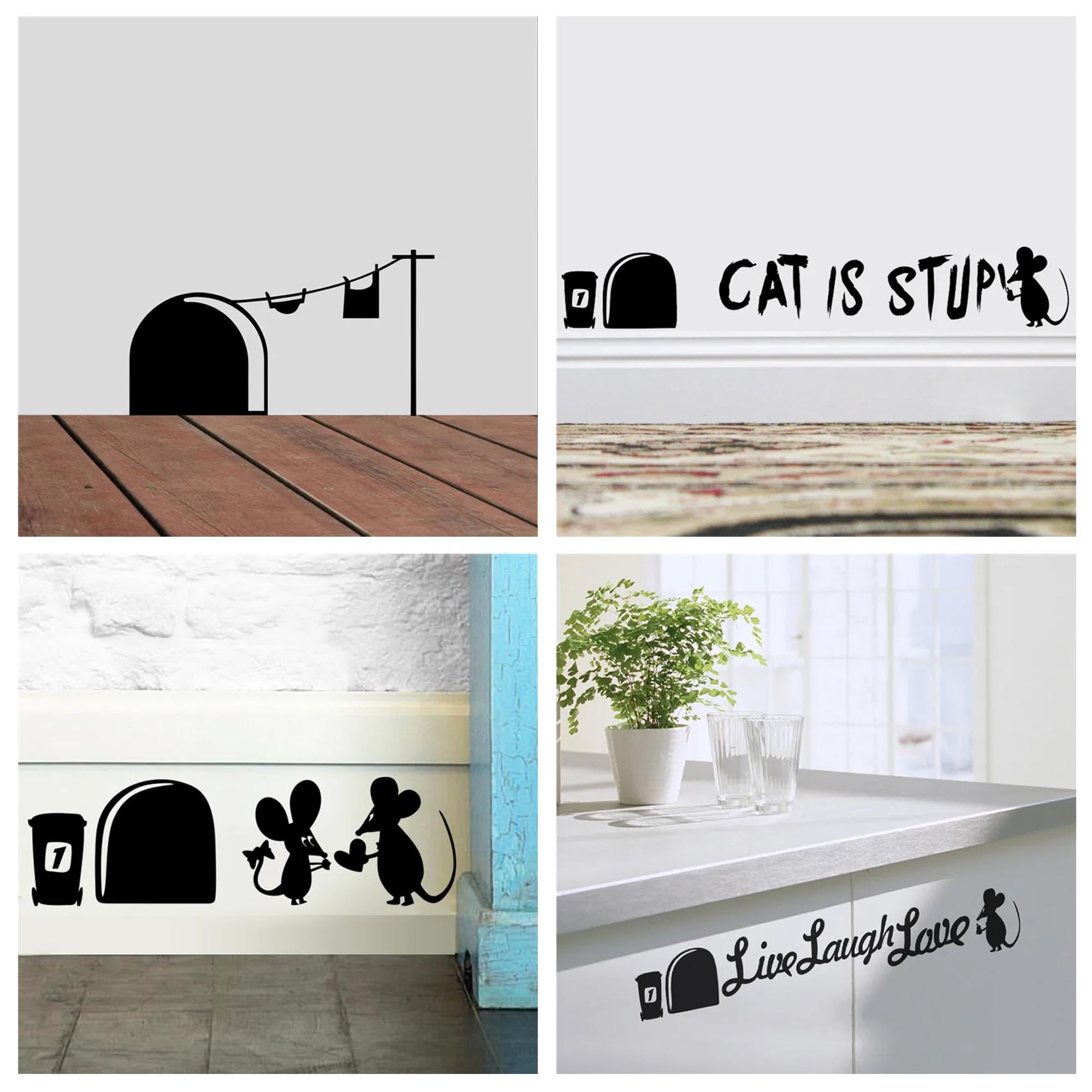 artcraftuk Pack 4 Mouse Hole Wall Art Stickers Vinyl Decal Mice Skirting Board Wall Art Decoration Removable Decal Peel & Stick Wall Art Vinyl Decals