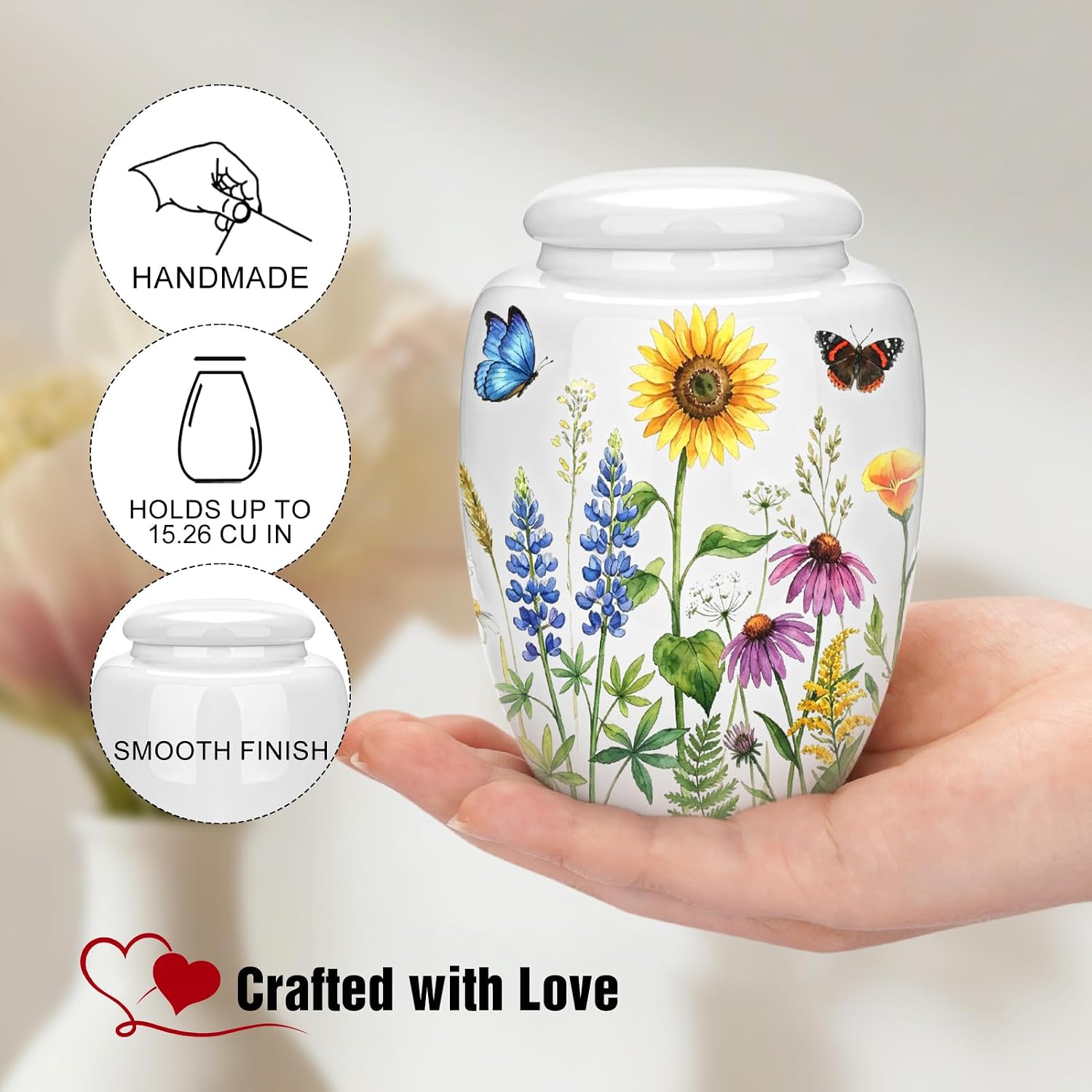 4.33 Inches Small Cremation Urn for Human Ashes Ceramic Decorative Keepsake Memorial Urn for Burial Handcrafted Medium Funeral Urn for Adult Male Female