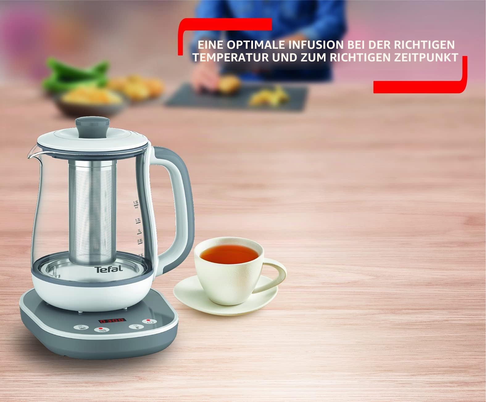 TEFAL BJ551B10 Tastea Machine a the en verre 1,5 l, 8 reglages, Panier a the amovible acier inoxydable, Maintien au chaud, Base