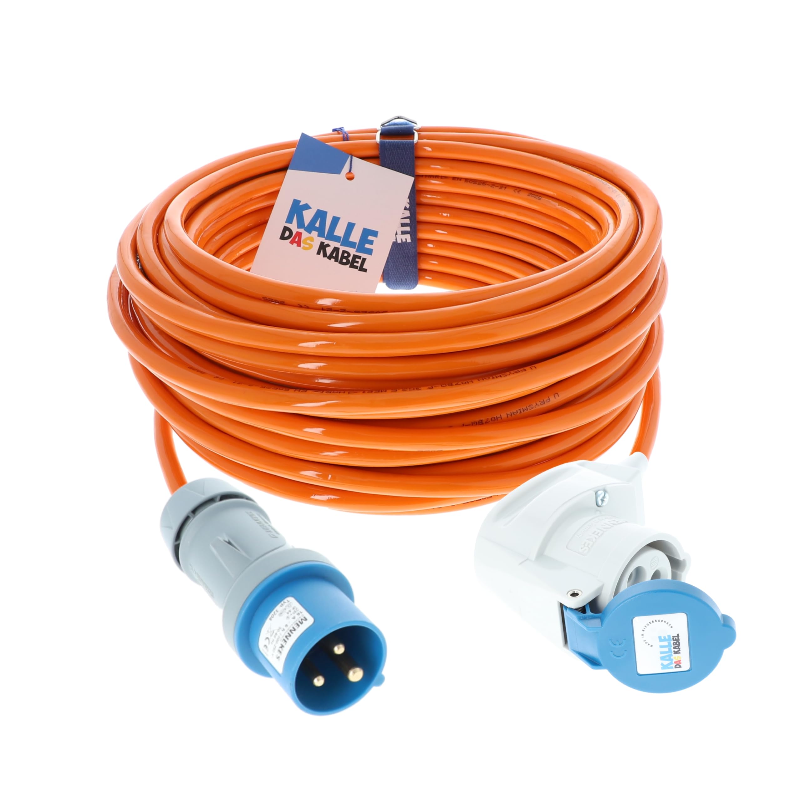 CEE Verlängerung Kalle Blue Signal 2,5mm² Winkel Industrie BAU Boot Womo Camping Vollpur-Premium-Leitung 20 Meter