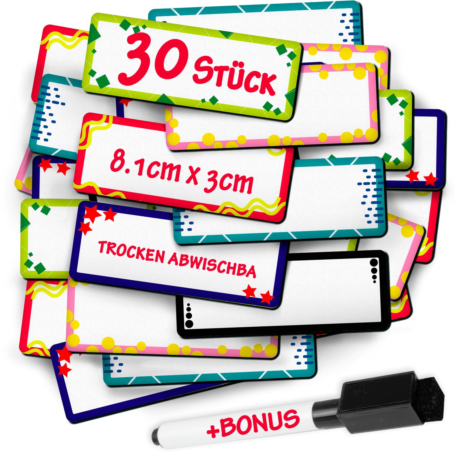 Fervalyna 60 Stück Magnetstreifen Set - 6 Farben Beschreibbare Whiteboard Magnete