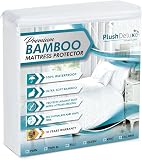 Amazon product image of PlushDeluxe Bamboo Waterproof Mattress Protector, Queen Size, Ultra Soft | Breathable, Noiseless, Hypoallergenic, Washable, 60x80" Up to 18" Deep, Viscose Derived from Bamboo Mattress Cover, White
