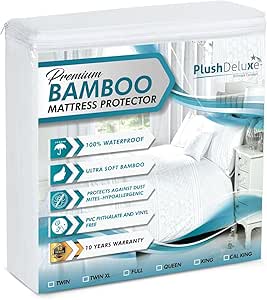 PlushDeluxe Premium Bamboo Mattress Protector – Queen Size, Waterproof, & Ultra Soft Breathable Noiseless Washable Bed Mattress Cover