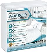 PlushDeluxe Premium Bamboo Mattress Protector – King Size, Waterproof, & Ultra Soft Breathable Noiseless Washable Bed Mattress Cover for Comfort & Protection - White