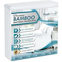 PlushDeluxe Premium Bamboo Mattress Protector &ndash; King Size, Waterproof, & Ultra Soft Breathable Noiseless Washable Bed Mattress Cover for Comfort & Protection - White