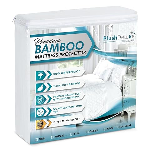 PlushDeluxe Premium Bamboo Mattress Protector King Size Waterproof Ultra Soft Breathable Noiseless Washable Bed Mattress Cover for Comfort