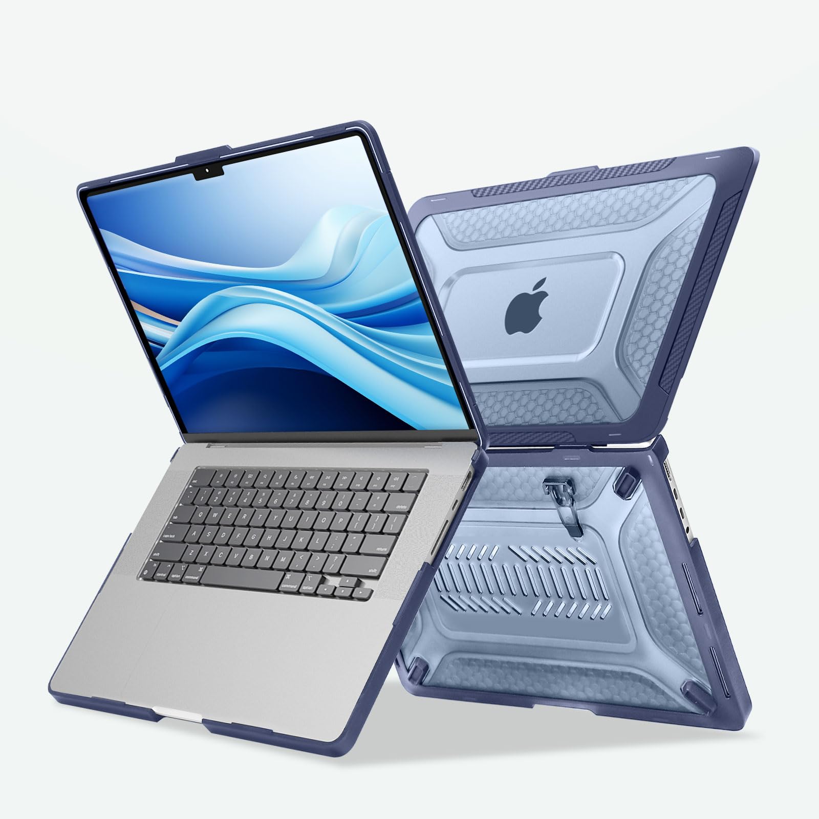 MOSISO Funda Compatible con MacBook Pro 16 Pulgadas M5 M4 M3 M2 M1 A3428 | A3429 A3403 A3186 2026-2021, Honeycomb Shockproof TPU Bumper Heavy Duty Carcasa con Soporte Plegable&Teclado,Azul Marino