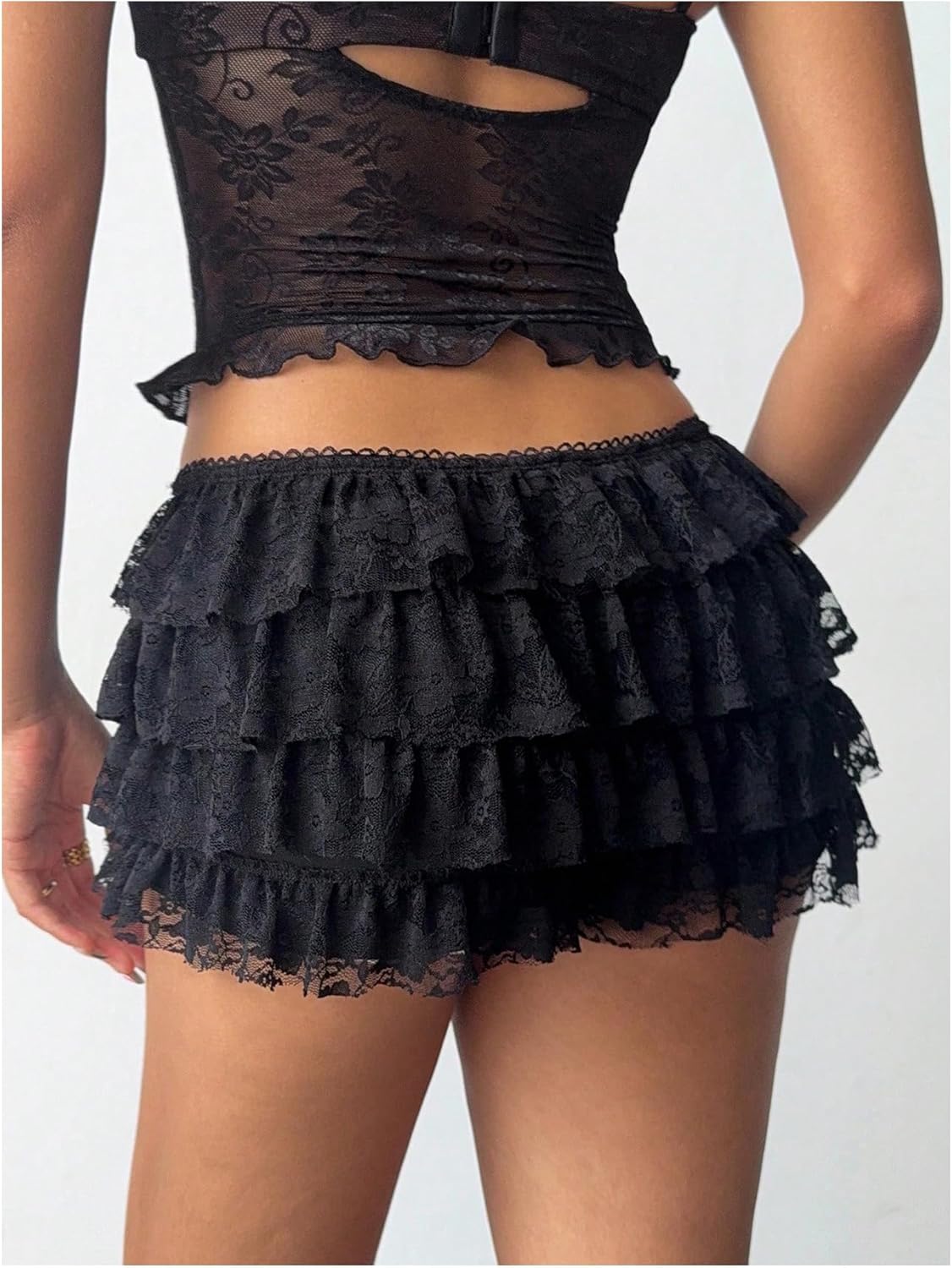 SHENHE Women's Y2k Lace Ruffle Bloomers Layered Low Rise Micro Shorts Fairy Sexy Mini Shorts - Image 3