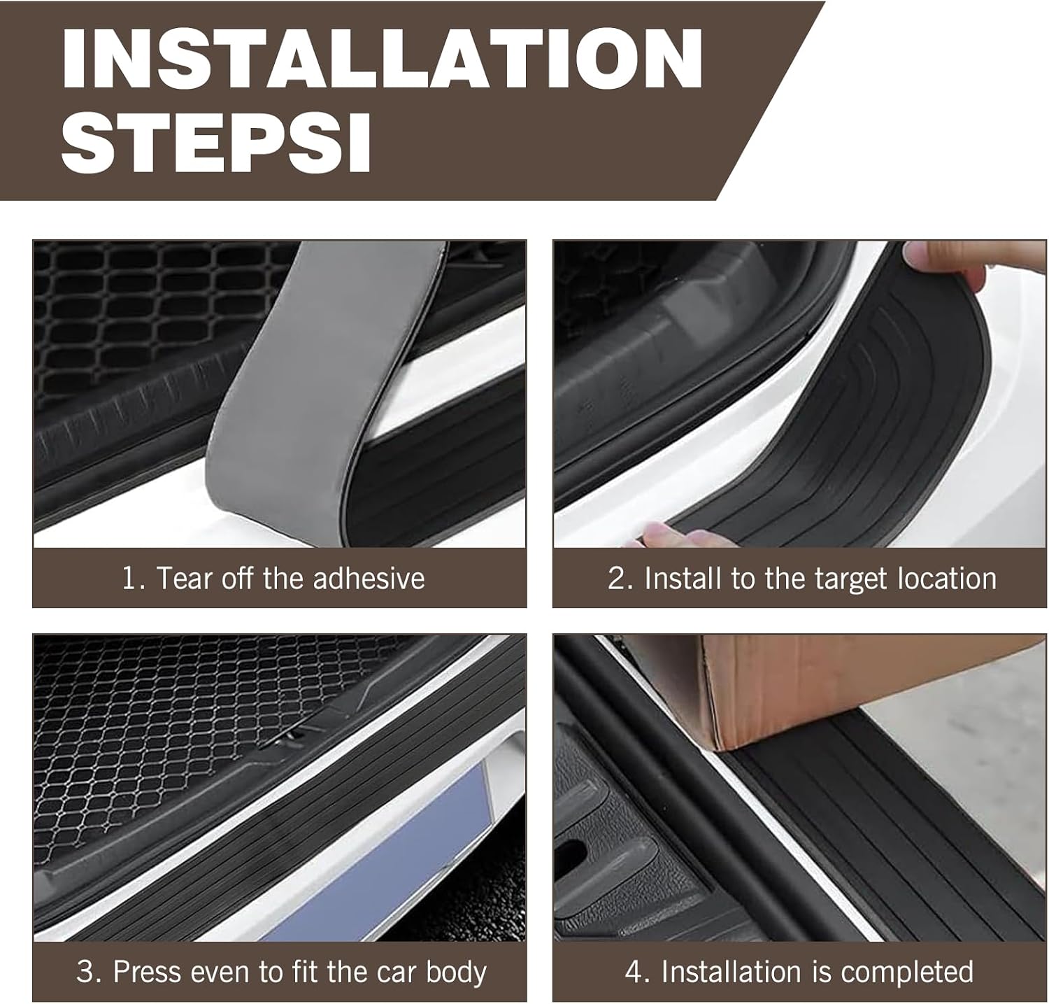 1 PC Car Rear Bumper Protector, 41" x3.5" Anti-Scratch Abrasion Rubber Protection Strip for Trunk Door Entry Sill Guard, Self-Adhesive Trimmable Bumper Guards, Fits for Most Vehicles (Black)