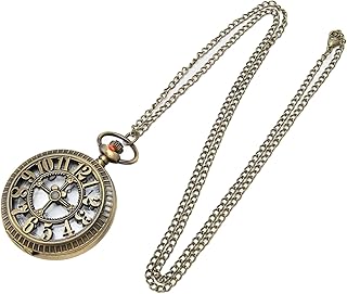 Relógio de bolso de quartzo, relógio de bolso de quartzo oco com número de bolso de quartzo com relógio de bolso oco vintage bronze corrente oca para homens e mulheres