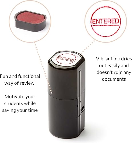 Miniatura 2 de Sellos redondos de goma autoentintados, copia, entrado, tarde, publicado, frase correcta en círculo con tinta roja vibrante (entrada)