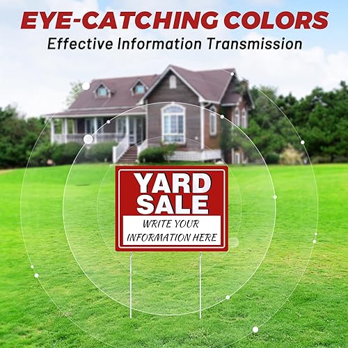 Miniatura 6 de Letreros de venta de patio, letreros de venta de patio de 17 x 13 pulgadas con estacas, 3 letreros de venta de patio de doble cara con flecha