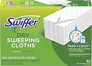Swiffer Sweeper Dry Mop Refills for Floor Mopping and Cleaning, All Purpose Floor Cleaning Product, Unscented, 52 Count (Packaging May Vary)