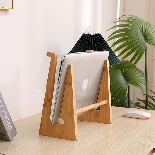 Miniatura 7 de Soporte vertical de madera para laptop de 13 a 18.6 pulgadas para escritorio, soporte para laptop compatible con MacBook Air ProDell XPSSurface