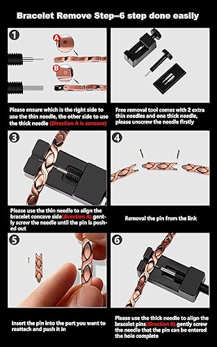 Miniatura 9 de Jecanori Pulseras de cobre de 3 veces más fuerza para hombres, pulseras magnéticas para hombres con 3800 imanes Gauss, cierre plegable de alta