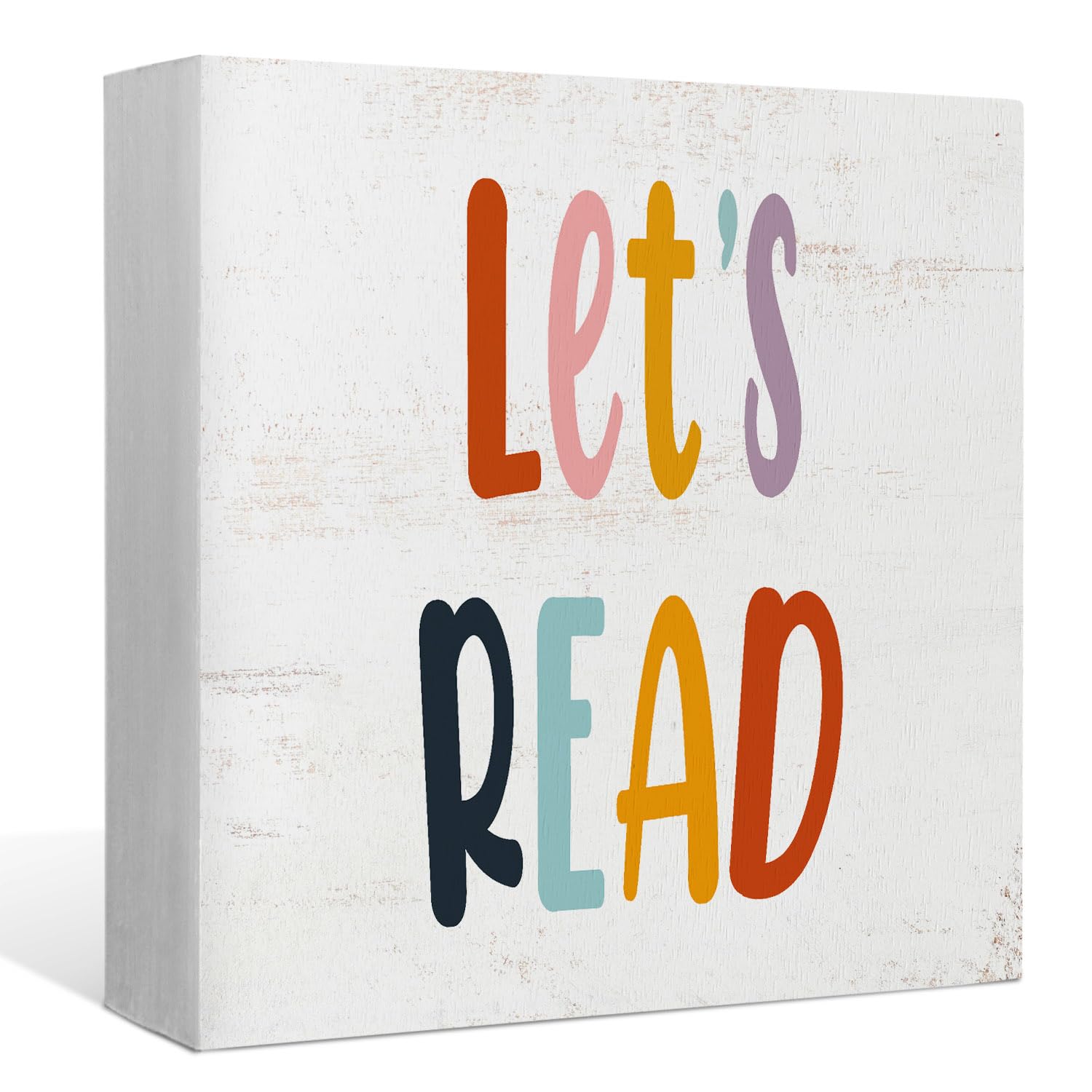 Nursery Let's Read Wood Box Sign Desk Decor,Boho Reading Wooden Block Sign Decorations for Home Classroom Reading Nook Reading Room Wall Tabletop Shelf Decor