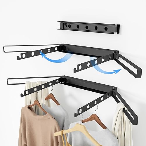 Sleclean Estante de secado de ropa, estante de secado de ropa de pared para ropa, estantes de ropa plegables para interiores y exteriores, negro mate