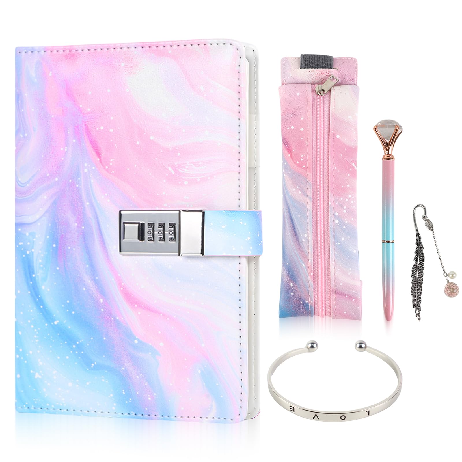 MHwan Secret Diary for Girls, Gifts Set for Girls 7 8 9 10 11 12 13 14 Year Old, Diary with Lock and Waterproof PU Leather Cover, Girl Stuff