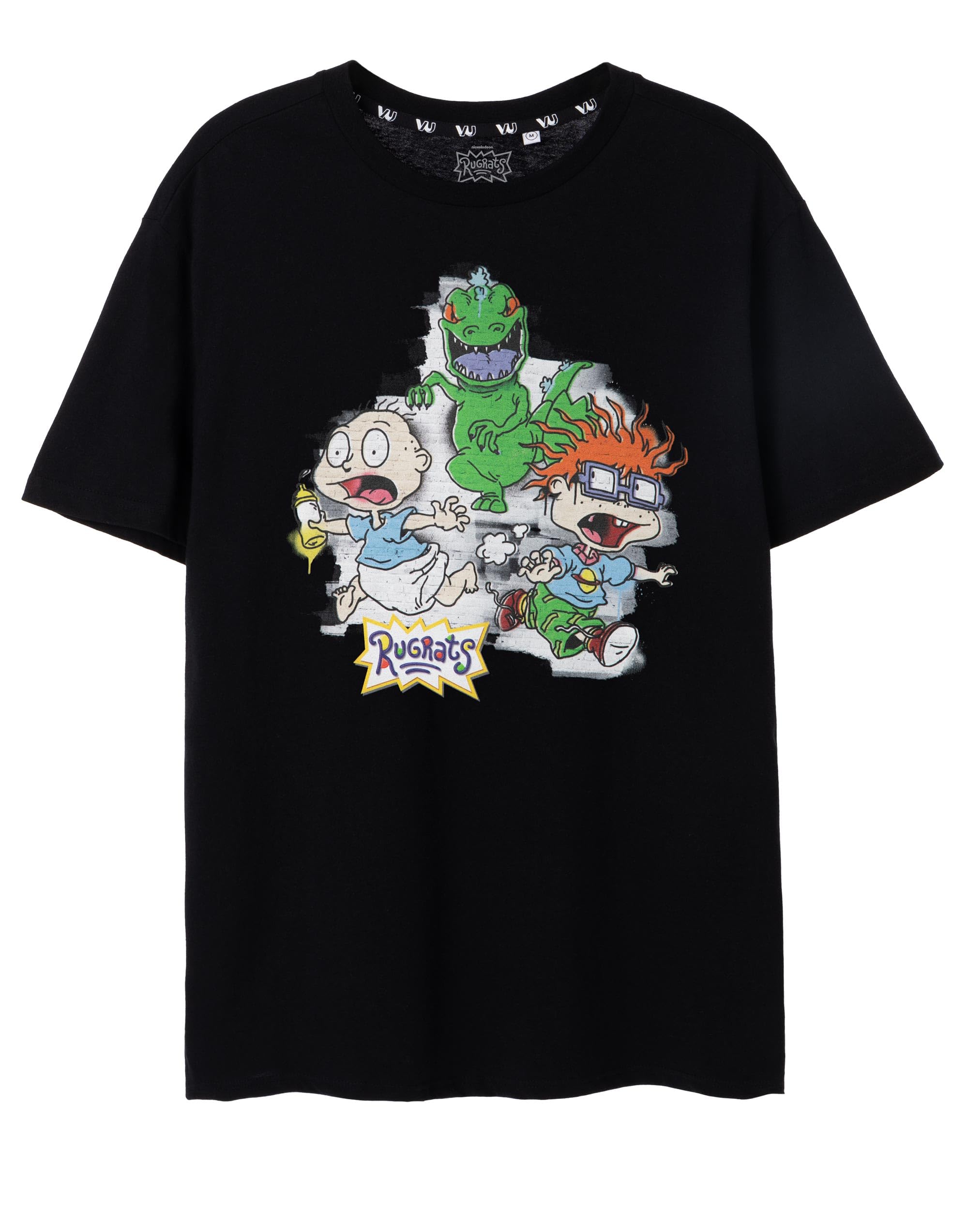 Rugrats Men's Black T-Shirt In | Chalky Retro Fun Short Sleeve Graphic Tee For Adults | Short-Sleeved Retro Fashion Nickelodeon Dino Chase Top | 90S Nostalgic Merchandise Gift For