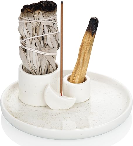 ZenBless Soporte para quemador de incienso 4 en 1, soporte de Palo Santo, soporte de salvia para quemar, soporte de incienso para palos, portavelas,