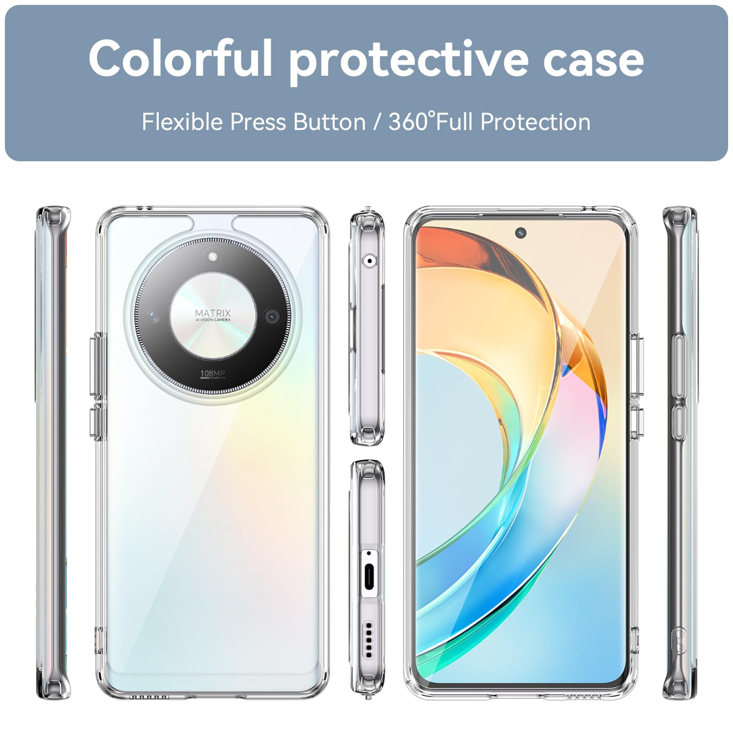 BIOPLJ Case for Honor Magic 6 Lite Transparent Shockproof Silicone Bumper Anti-Scratch Hard Back Camera Protective Case for Honor X9B Cover (Transparent)