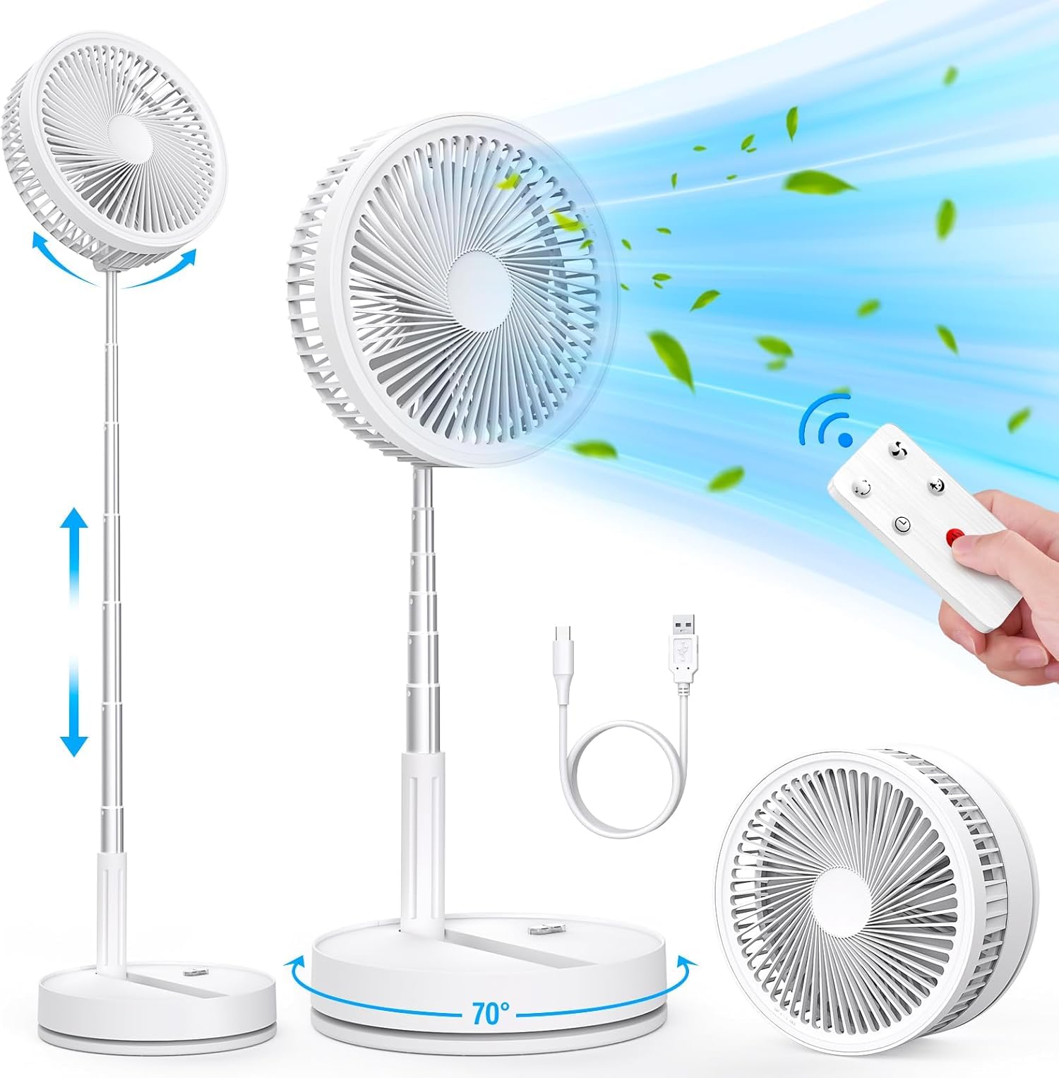 LIPETY Ventilador de Pie Oscilante Portátil Plegable, 9" 7200 mAh Bateria Recargable USB C Pequeño Mesa Ventiladores con Control Remoto, Ventoinha Pedestal Silencioso para Hogar Dormir Oficina Viaje