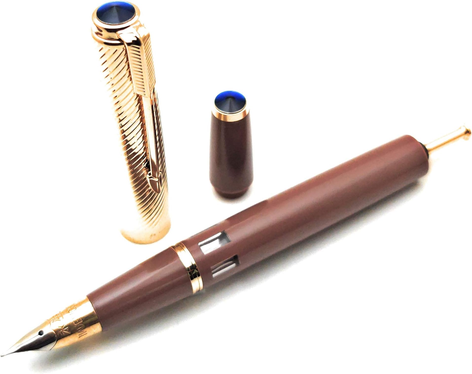 Wing Sung 601A Fountain Pen Twill Golden Cap F Nib Coco double bead Vacumatic