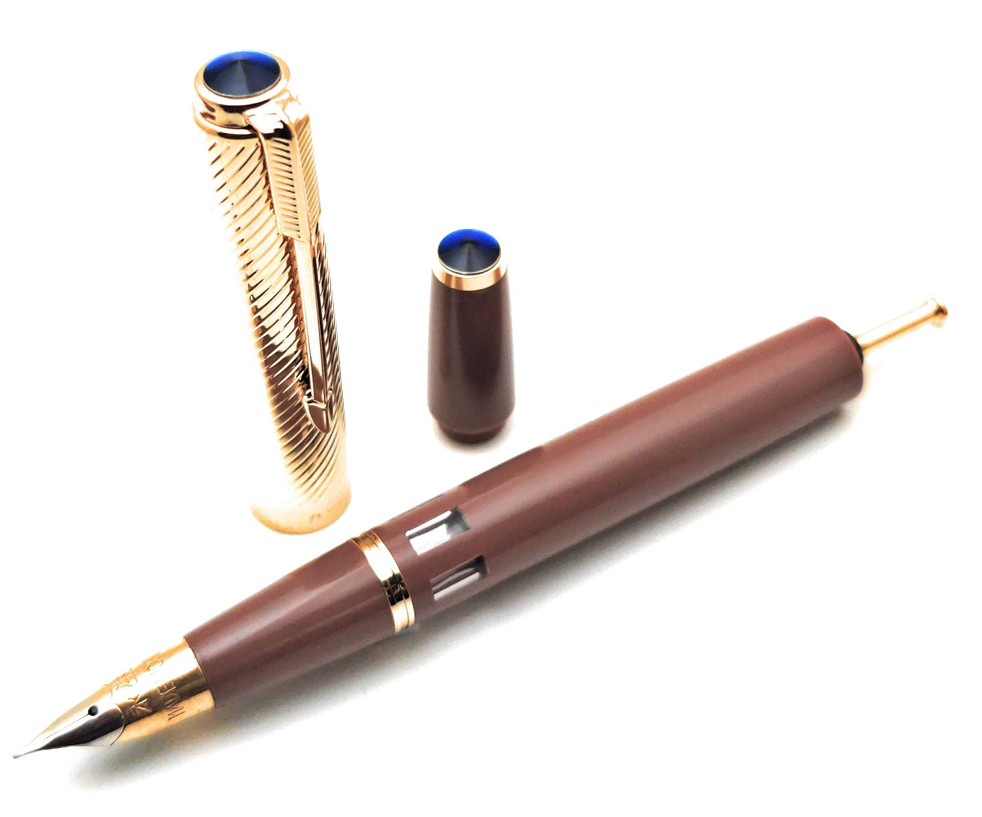 Wing Sung 601A Fountain Pen Twill Golden Cap F Nib Coco double bead Vacumatic