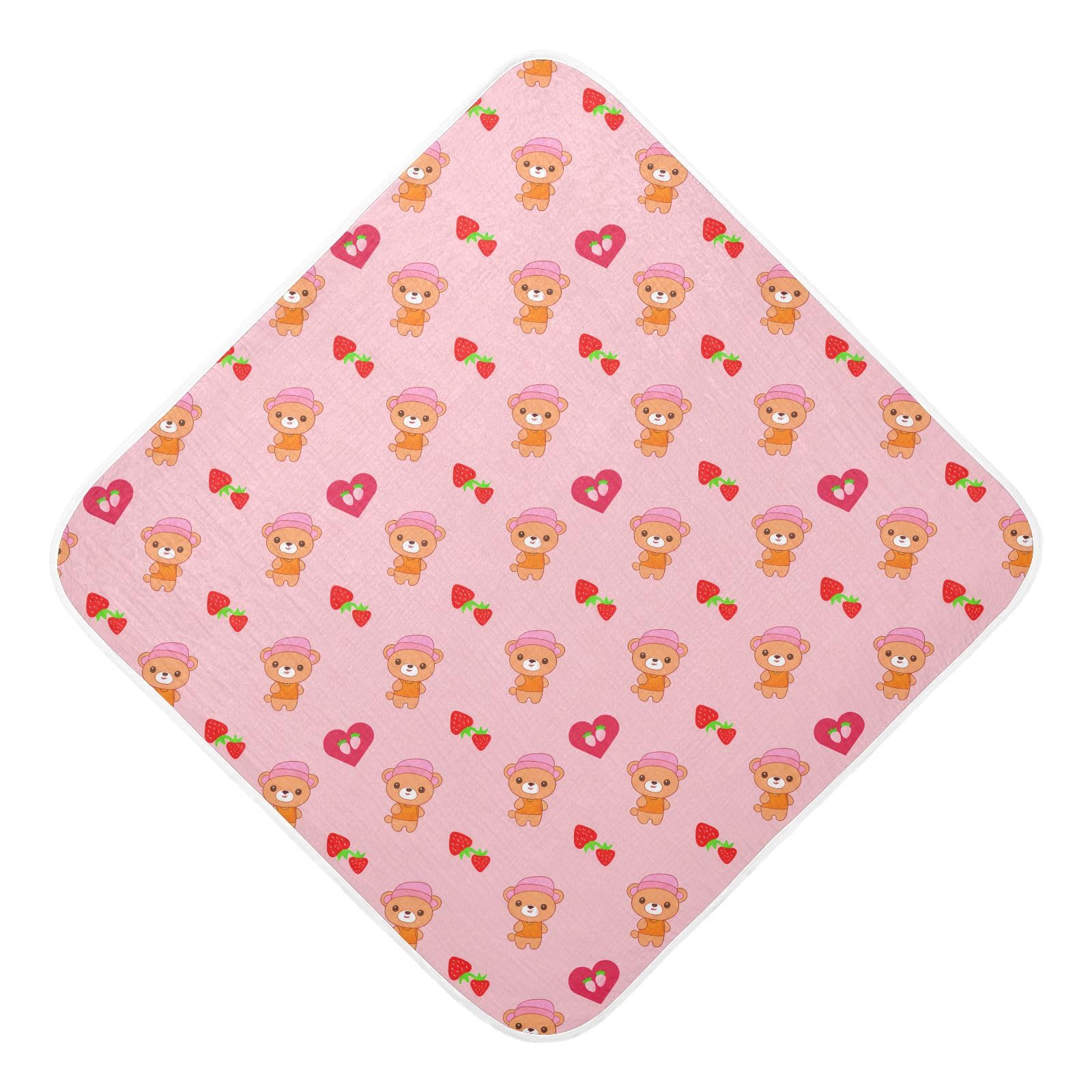 Msyxl Pink Hat Bears Hooded Towel - Ultra Soft & Absorbent Muslin Cotton Bath Towel for Babies, Toddlers, Newborn - Boys & Girls Essential 35