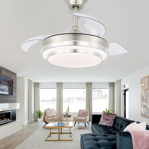 Ventilador de techo retráctil de 36 pulgadas, ventilador de techo moderno con motor CC silencioso con luces y control remoto, ventilador de techo