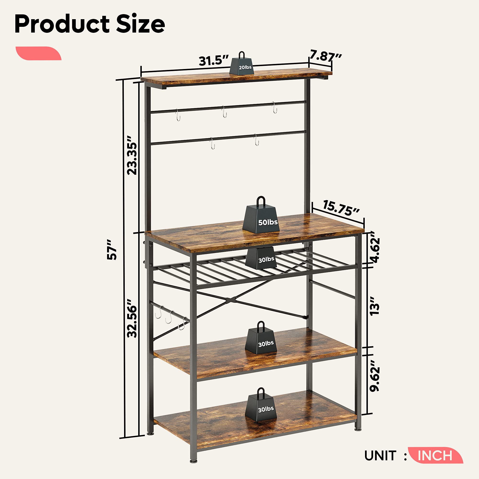 Bestier Kitchen Baker's Rack Utility Storage Shelf with Wine Rack 5