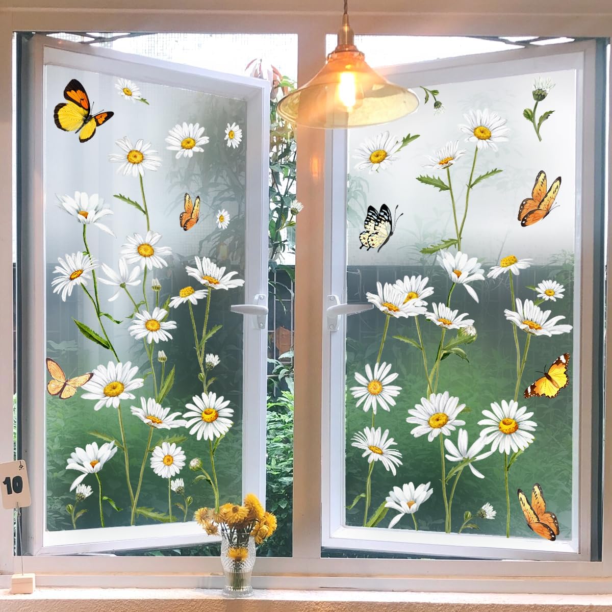 Spring Summer Daisy Window Clings White Flower Window Stickers 9 Sheets Double Side Butterfly Floral Window Decals Window Decorations for Glass Windows Office Home Cafe Shop