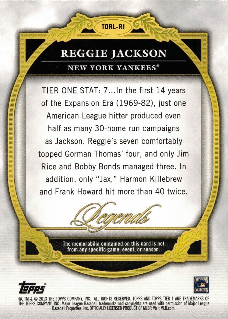 2013 Topps Tier One Relics Legends #TORL-RJ Reggie Jackson Game Used Bat Baseball Card - Only 99 made