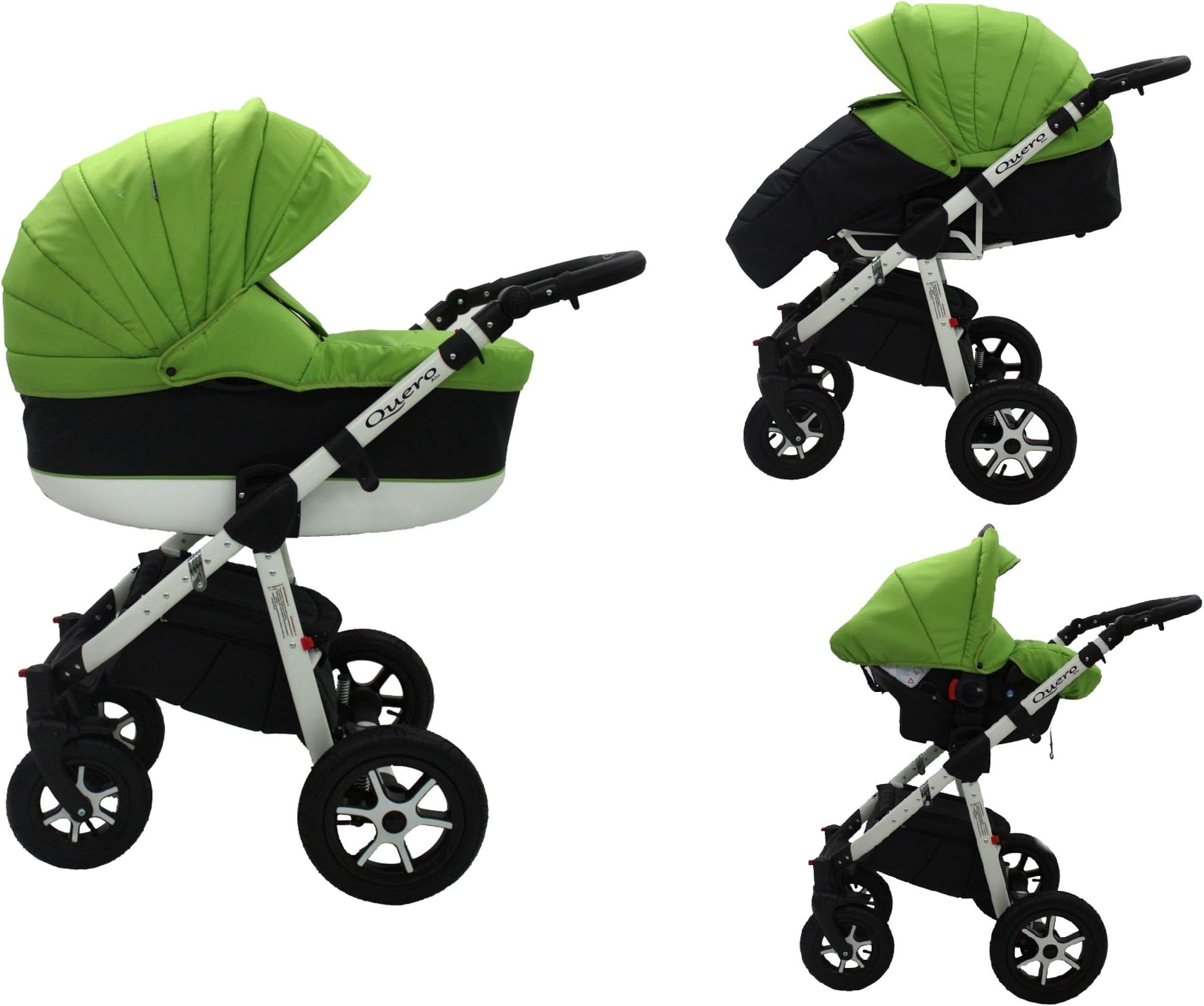 Quero, 3-in-1 Travel System with Baby Pram, Car Seat, Pushchair & Accessories (Green & White No. 21)